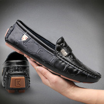 Brand Bean Shoes Mens Wave Summer Youth Upscale Casual Leather Shoes Genuine Leather Soft-bottom Driving Shoes Han Edition Trendy Shoes