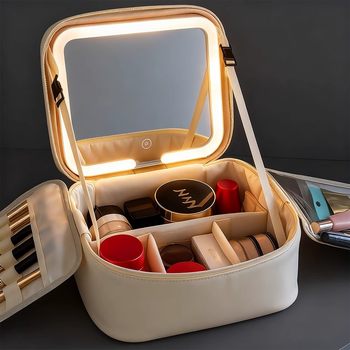 Led cosmetic bag with mirror, multifunctional wet and dry separation
