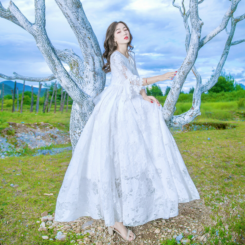 Beautiful Long Dresses for Taking Photos, Super Fairy-Like White Dresses for Travel, French-Style Gentle First Love Sweet Little White Dresses for Summer Beautiful Long Dresses for Taking Photos, Super Fairy-Like White Dresses for Travel, French-Style Gentle First Love Sweet Little White Dresses for Summer