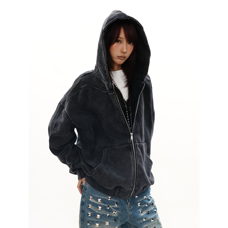 S3T5 Heavy-Duty Washed Vintage Hooded Cardigan Sweatshirt for Men and Women, American Retro High-End Cleanfit Jacket Trendy S3T5 Heavy-Duty Washed Vintage Hooded Cardigan Sweatshirt for Men and Women, American Retro High-End Cleanfit Jacket Trendy