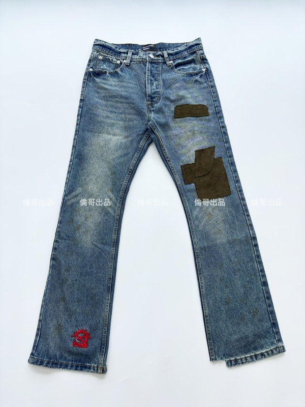 Spot Tit24Fw Melancholy Rich Second Generation Patch Destroyed Corduroy Splash Ink Embroider Washed Party Pants Jeans