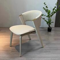 Italian light luxury solid wood dining chair modern simple home back chair hotel cafe chair high-end villa leather chair