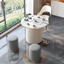 Balcony tea table household small tea table modern simple slate tea table and chair combination living room mobile tea table small tea cart