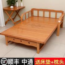 Folding bed double single nap nap household adult simple bamboo bed solid wood bamboo dual-purpose sofa bed 1 5