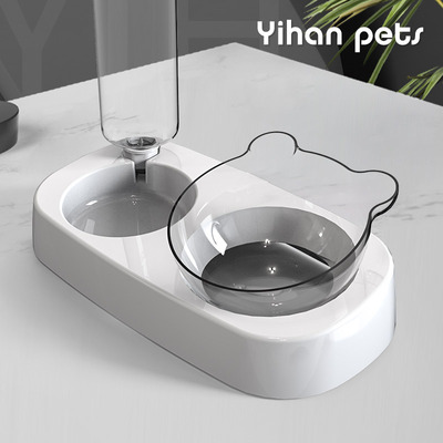 猫耳朵15°可调双碗自动饮水食盆
