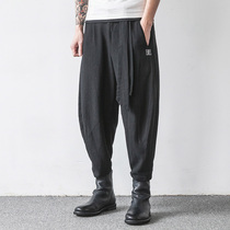 Chinese style mens pants autumn loose linen pants mens cotton linen casual pants retro Haren pants plus size long pants