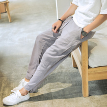 Chinese style mens pants Summer thin breathable cotton hemp pants Mens linen casual pants loose mens small pants