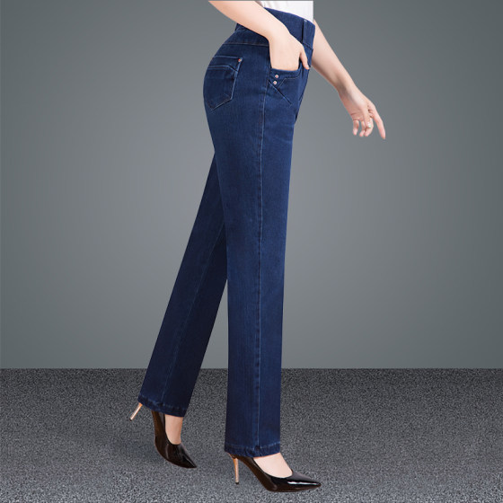 Mom jeans for women in their 40s and 50s, spring and autumn, middle-aged and elderly women's trousers, plus velvet, summer thin, middle-aged straight pants