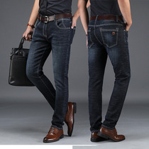 Official website flagship store spring and autumn thin mens jeans straight loose large size youth elastic mens pants business break