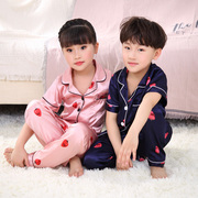 Childrens đồ ngủ lụa mùa hè cô gái băng mùa hè mỏng bộ ngắn tay cậu bé lụa mẹ con mẹ-con gái béo thúc đẩy.