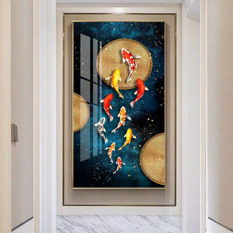 Entrance corridor decorative painting nine fish gathering wealth picture at the end of the corridor at the entrance of the house means good hanging painting decorative mural