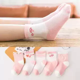 Mesh little girl 12 children's pure cotton 3 girls summer short 5 cotton socks boys thin 7 middle tube student socks 9 years old