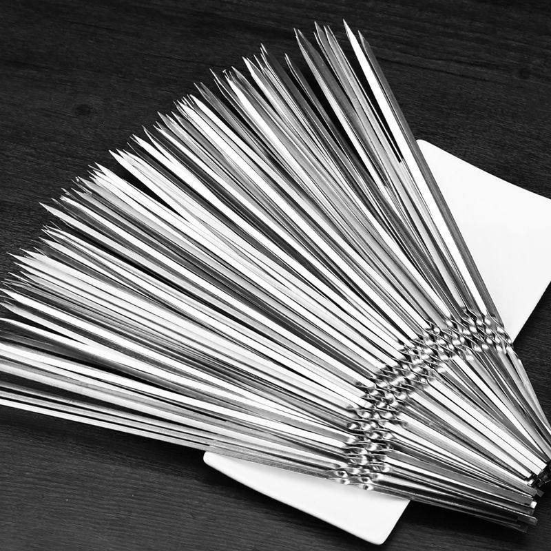 Stainless Steel Barbecue Sign Flat Sign Round Sign Thickened Outdoor Goat Meat String Barbecue Needle Complete tool Home Roast Signature