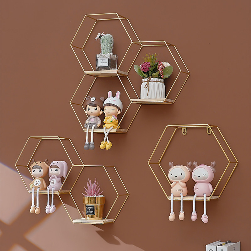 Creative shelf shelf wall free punching decoration ins wind net red hot pot shop restaurant wall wall hanging rack