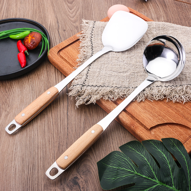 Wide-meaning (GRASEY) stainless steel cookware shovel spoon suit integrated forming thickened stir-frying pan shovel frying pan