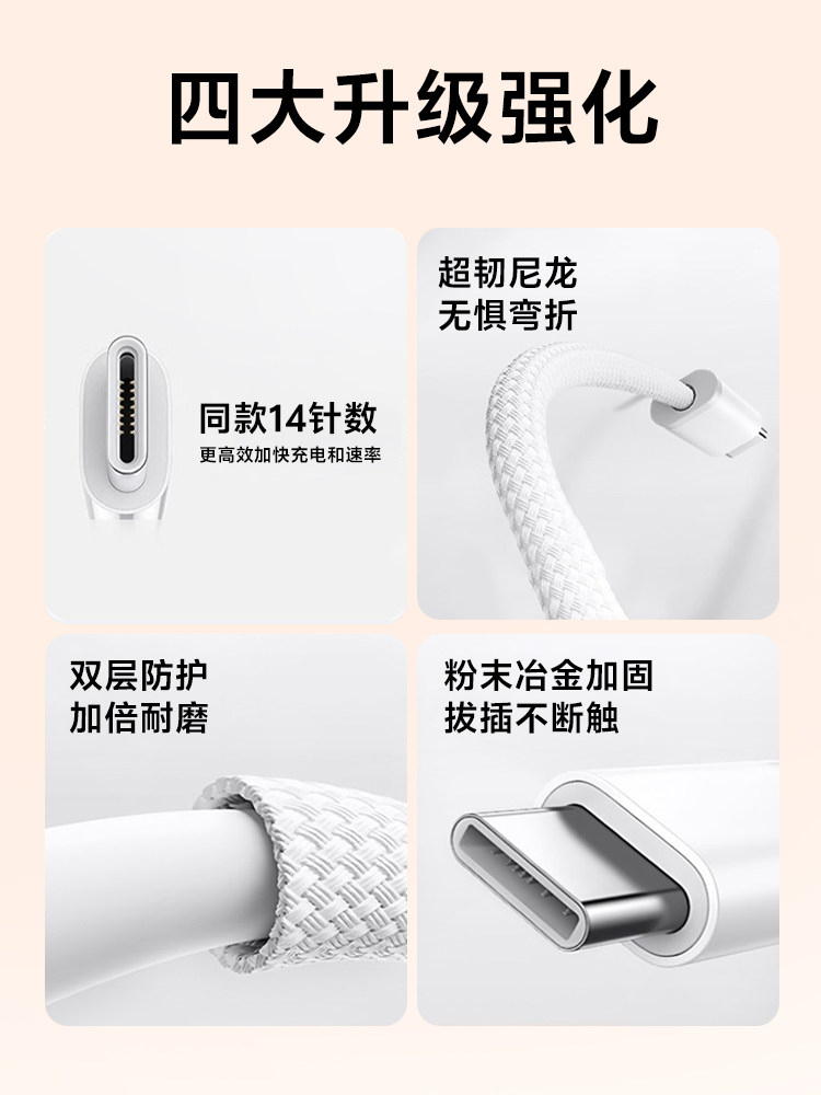 [45W New Fast Charging]Fivi Official Compatible Apple 15 Pro Max Charging Cable iPhone 16 Data Cable 17 Mobile Phone Type-C 14 Charger USB Fast Charging Pd Braided iPad Car Charger