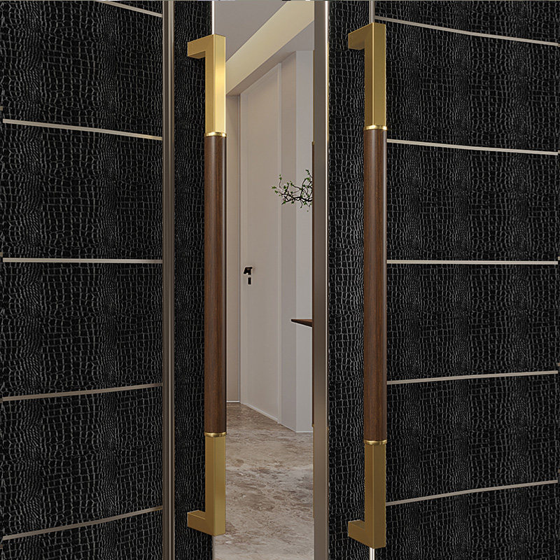 Chinese glass door handle gold Nordic light lavish imitation jade with frame push-pull solid wood door handle black walnuts handle