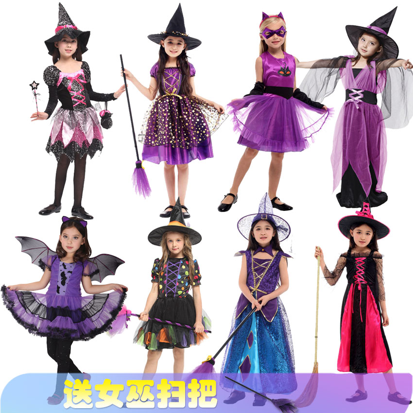 Children's Halloween costumes girls cos makeup balls to perform witch princess dresses with little witch demon costumes