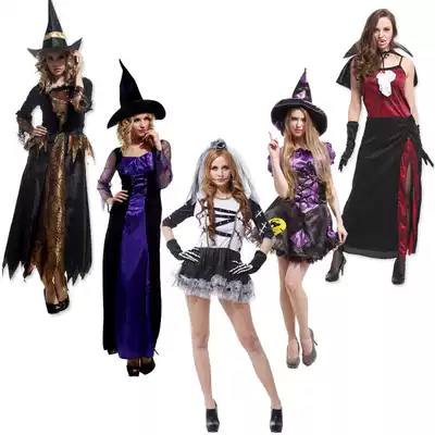Halloween party costumes adult female vampire witch ghost bride dress witch broom witch broom