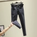 Thời trang xuân hè phù hợp với áo sóng mới áo voan mỏng nữ màu xám khói cao đến eo quần jeans phù hợp với áo hai dây - Bộ đồ