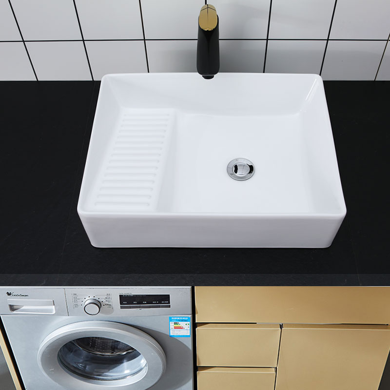 Balcony Washing Machine Terrace Basin with washboard 50cm washbasin Makeup Room Laundry Pool Ceramic Wash Basin home
