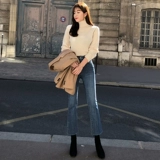 Флисовые демисезонные джинсы с начесом, штаны, леггинсы, приталенный комбинезон, коллекция 2022, свободный прямой крой, высокая талия, в обтяжку