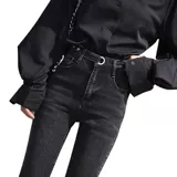 Черные джинсы, флисовые демисезонные штаны, приталенный комбинезон, высокая талия, в обтяжку