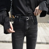 Черные джинсы, флисовые демисезонные штаны, приталенный комбинезон, высокая талия, в обтяжку