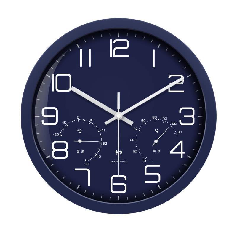 Temperature and Humidity Design Radio-Controlled Clock, Automatic Time Setting, Wall Clock, Living Room Quartz Clock, Punch-Free Wall Clock