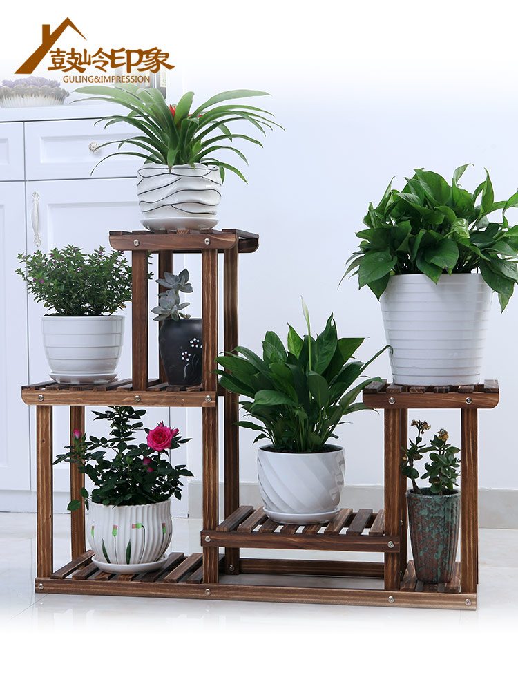 Flower rack Flower rack Multi-layer indoor wooden shelf Solid wood anti-corrosion wood living room Floor-to-ceiling balcony small flower pot rack