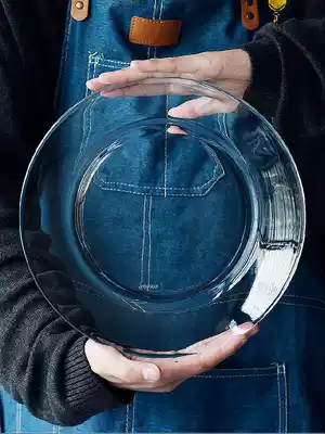 Microwave oven tempered transparent glass Fruit salad plate tableware heat-resistant Nordic creative plate plate household