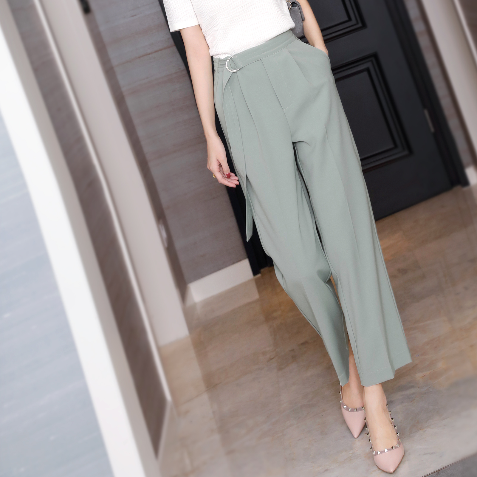 Ditu Dun wide-leg pants women's summer 2020 high-waisted loose, thin, silky, drapey, straight nine-point wide-leg casual pants