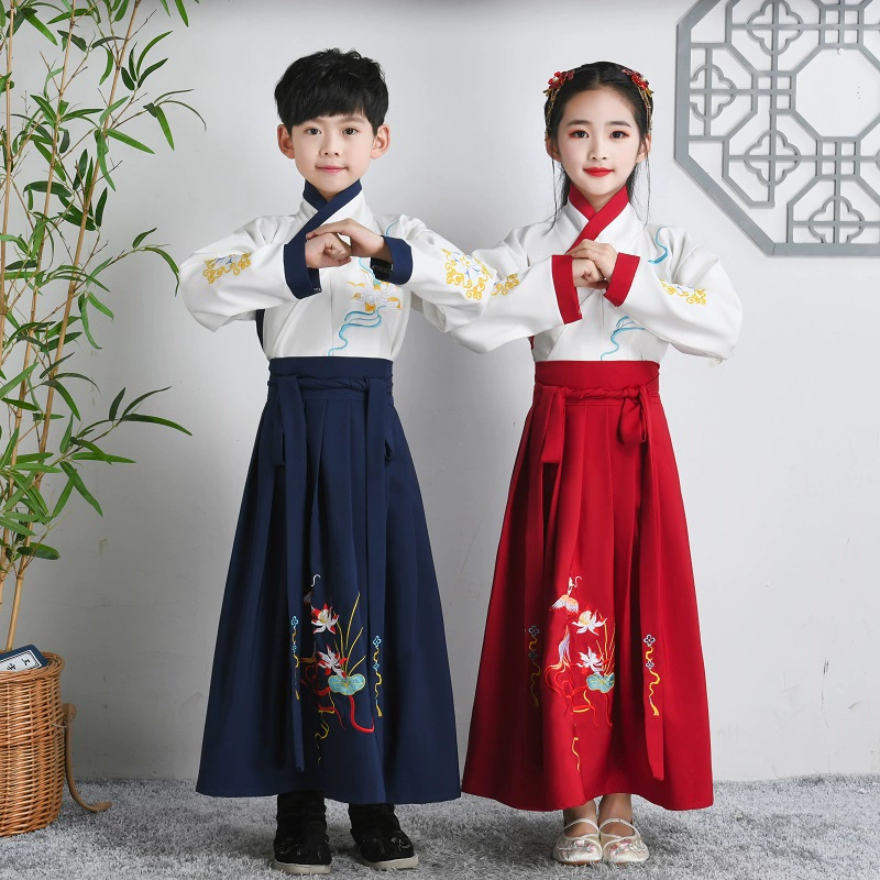 Hanfu, bé trai, đồng phục học sinh Trung Quốc, bé gái, trang phục cổ xưa, váy, học sinh tiểu học, bộ đồ Đường, sách thiếu nhi, trang phục biểu diễn cổ điển ba nhân vật của trẻ em, mùa xuân và mùa thu