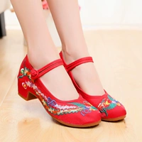 Весенне-летние туфли из старой пекинской ткани, женская обувь в этническом стиле на среднем каблуке, туфли с вышивкой в стиле ретро, подковообразные каблуки, танцевальная обувь ханьфу.