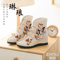 Осенние сапоги с вышивкой, туфли с вышивкой, танцевальные женские сапоги, туфли на танкетке, высокие каблуки, женская обувь, тканевая обувь в этническом стиле, сапоги ханьфу