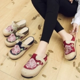 Весна и лето возле дома тапочки Baotou, Leisure Linen, Thai Thai Bighe -Heded Slippers Вышитые тканевые туфли дамы сандалии