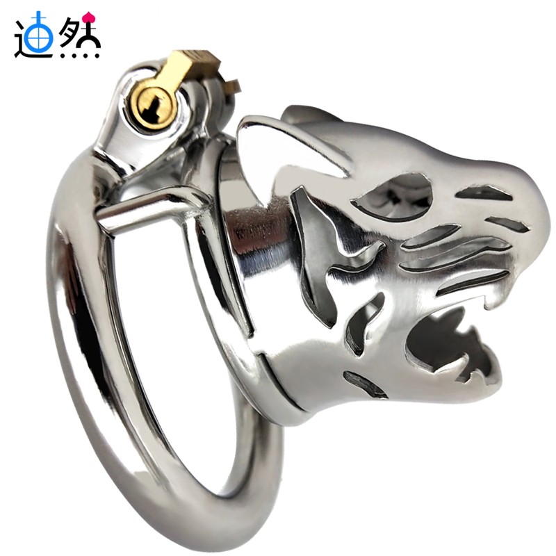 Male leopard head chastity lock sm sex toys alloy metal chastity belt device cb lock bird cage jj cage abstinence device