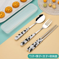 [Модель Dairy Cow] Три -купая ложки+палочки для еды+вилка+коробка