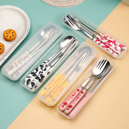 Посуда из нержавеющей стали, палочки для еды, ложка, портативный комплект, коробка, подарок на день рождения, делается под заказ, с печатью вашего логотипа