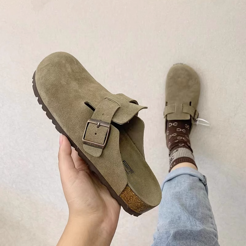 Sanxi Same Style Matte Leather Birkenstock Women's Summer Slippers with Genuine Cork Sole, Flat Bottom, Closed-Toe Half Slippers, Birkenstock Shoes Sanxi Same Style Matte Leather Birkenstock Women's Summer Slippers with Genuine Cork Sole, Flat Bottom, Closed-Toe Half Slippers, Birkenstock Shoes