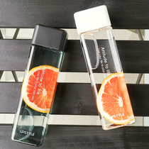 NewB square kettle Transparent simple plastic cup water cup Portable space cup Fresh forest female water bottle drop-proof