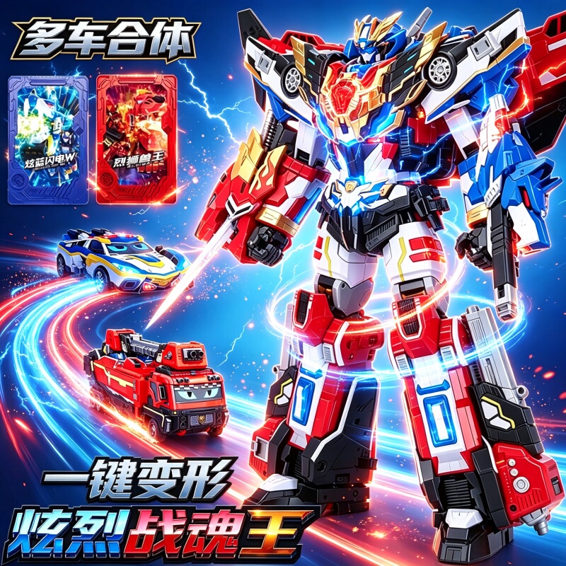 Season 4 of the Dazzling Card Fighter W: Dazzling Battle Soul King - New Transforming Robot Mecha Car for Children - Toy Robot