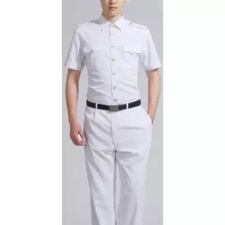 Jihua Summer Pure White Long-Sleeve Shirt with Single-Row Pure Gold Pattern Buttons and Matching White Summer Pants
