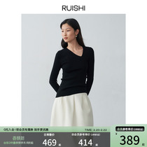 RUISHI Remain Beauty Nowool pro-skin Black Bottom CHIC Knitted Sweatshirt Sashimi V Collar Blouse Womens Autumn