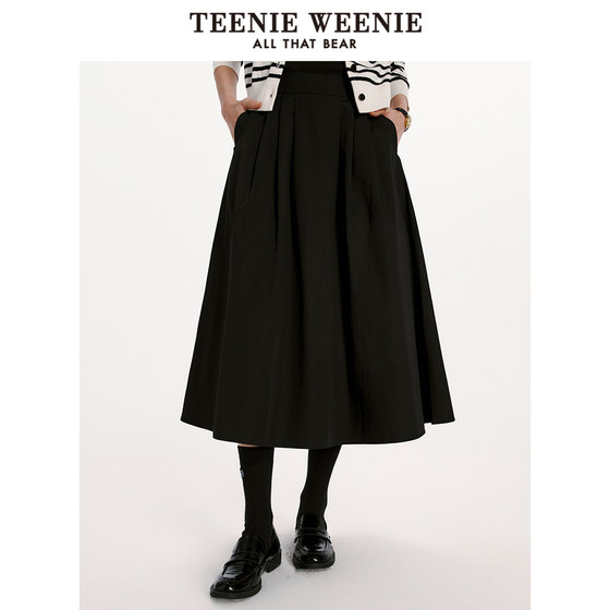 TeenieWeenie Bear Outlet 2024 봄 신상 플리츠 스커트 무릎길이 여성용 블랙 스커트