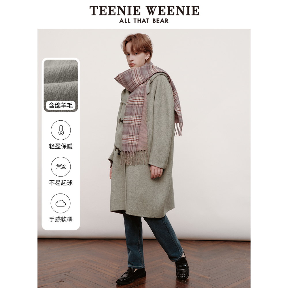 TeenieWeenie Bear アウトレット レトロホーンボタン ロングウィンドブレーカー フード付きジャケット シープウールコート レディース