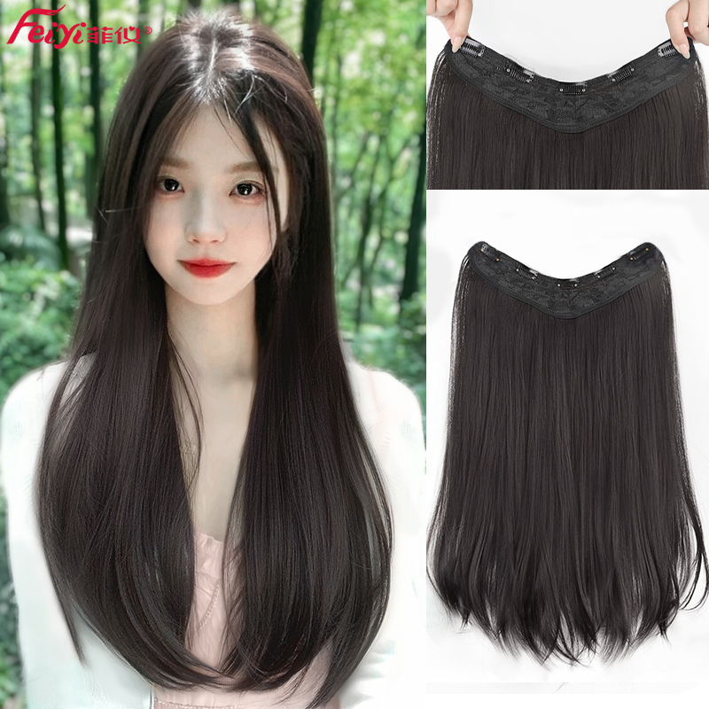 Wig female long hair (microroll) One-piece type of u type of u-type hair-in-chip with long straight hair increasing hair loss without marks-Taobao