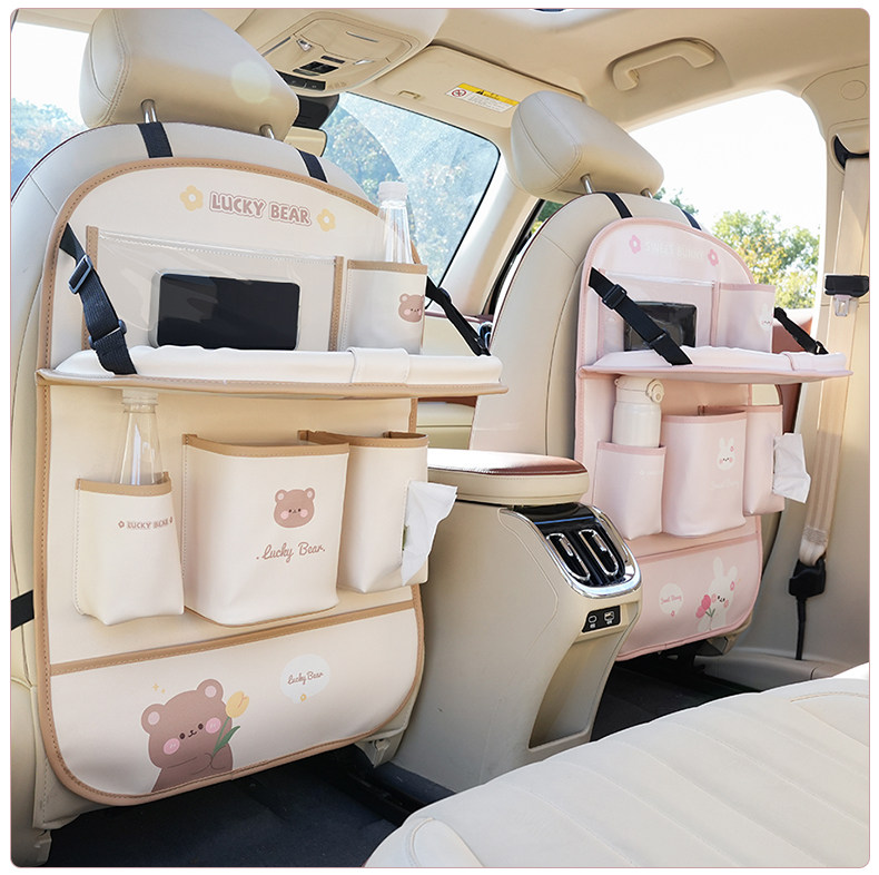 Car Seat Back Storage Hanging Bag Car Storage Box Car Rear Anti-Kick Pad Foldableing Small Table Storage Rack