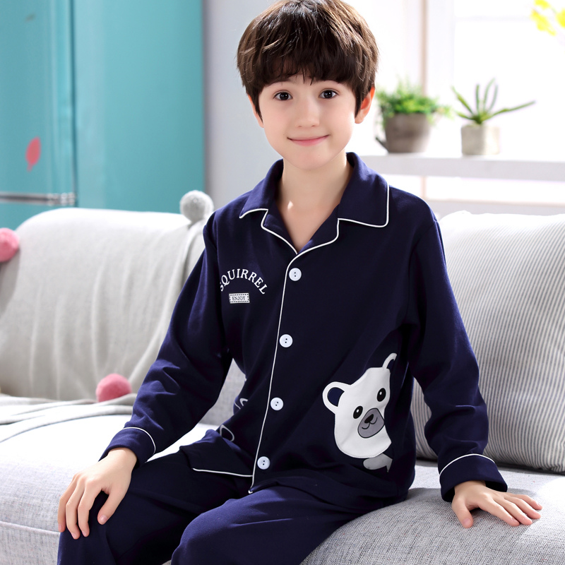 Mùa xuân và mùa thu chàng trai pajama trẻ dài tay áo bông cardigan 13 học sinh trung học 14 tuổi trẻ em phim hoạt hình nhà quần áo.