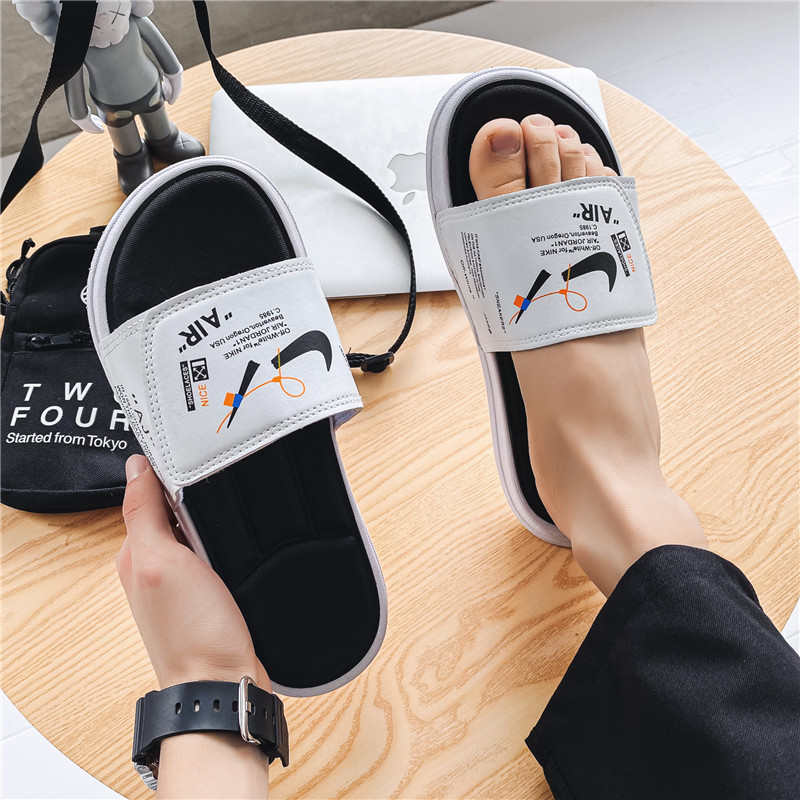 Slippers for the summer of the man's outdoor anti-slip wear-resistant thick print break on the shit magic sticker script red couple a word drag